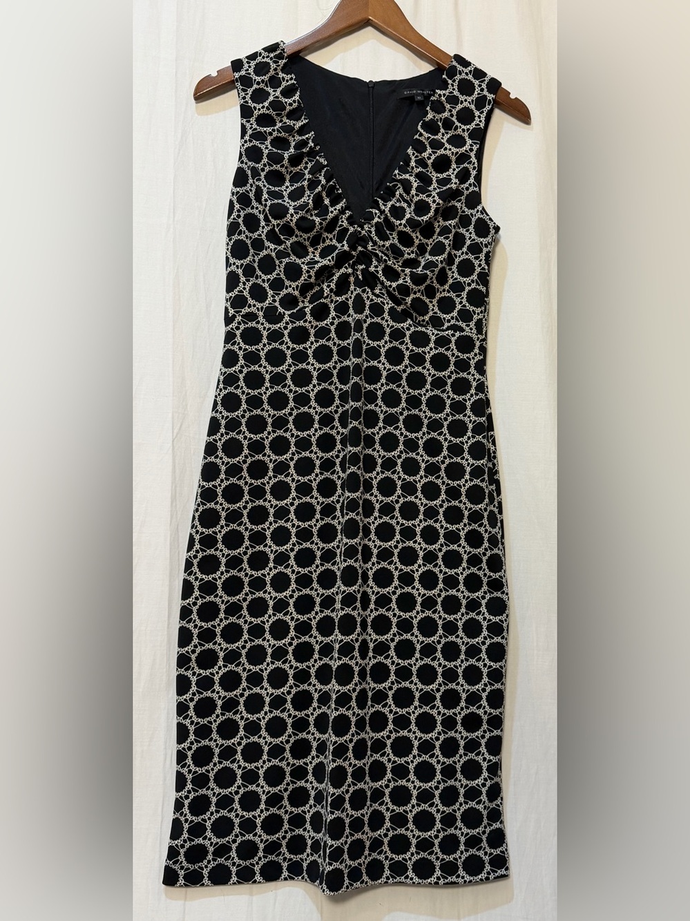 David Meister Sleeveless All Over Geometric Pattern Midi Dress - Black - Sz 10